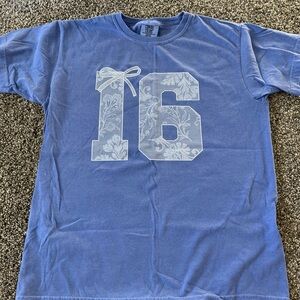 Comfort Colors Blue Kids Tee with Floral 16